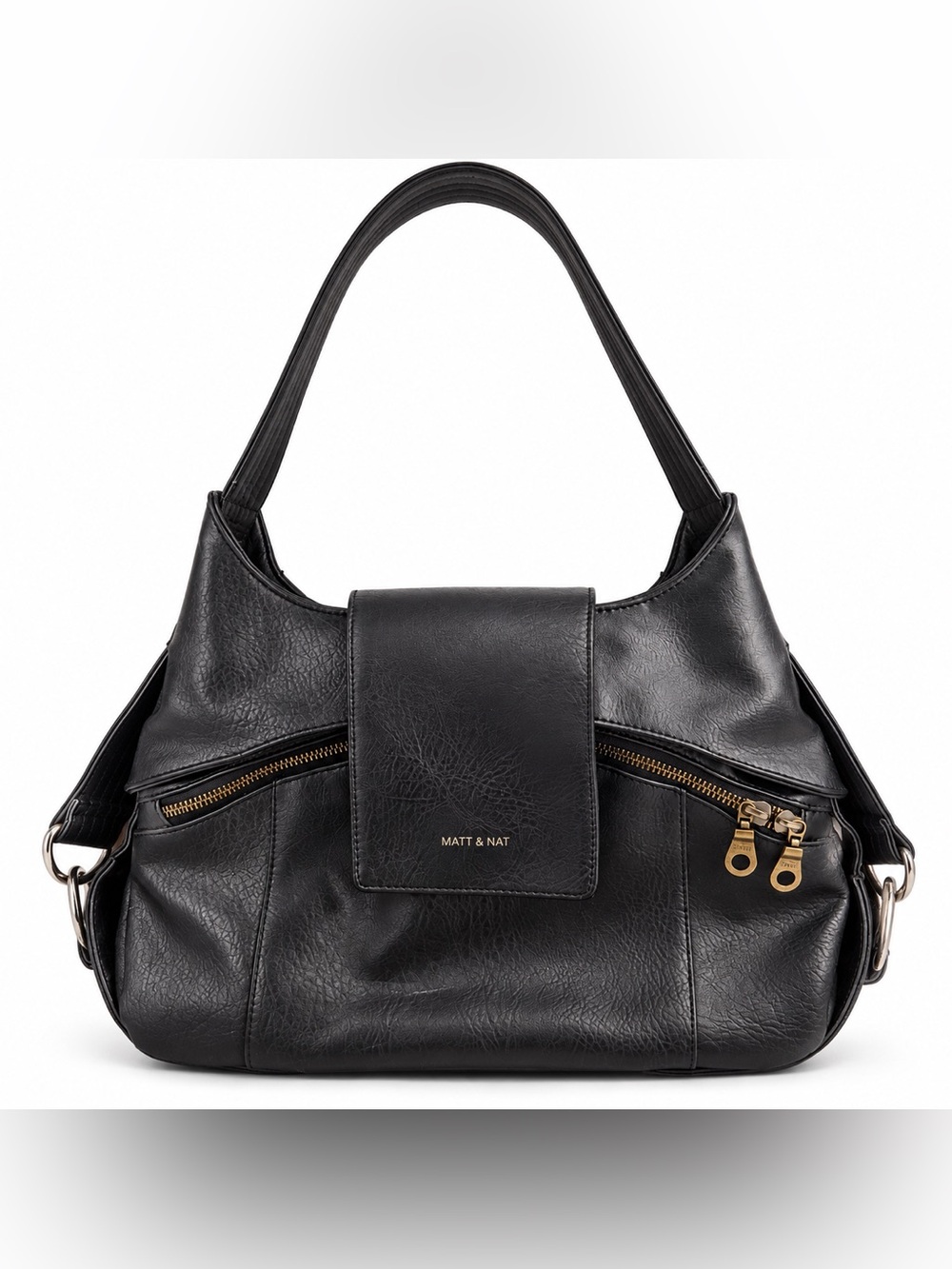 Matt & Nat Black Vegan Leather Shoulder Bag Y2K Hobo Purse Double Zip SlouchyBag